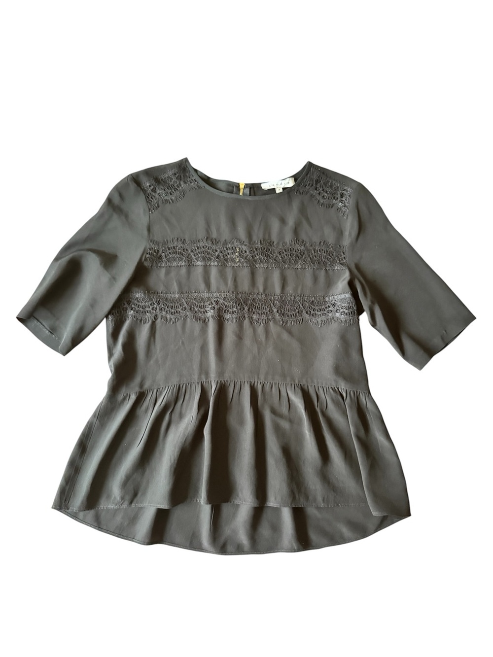 Sandro Silk Lace Peplum Top Short Sleeve Blouse Size 2